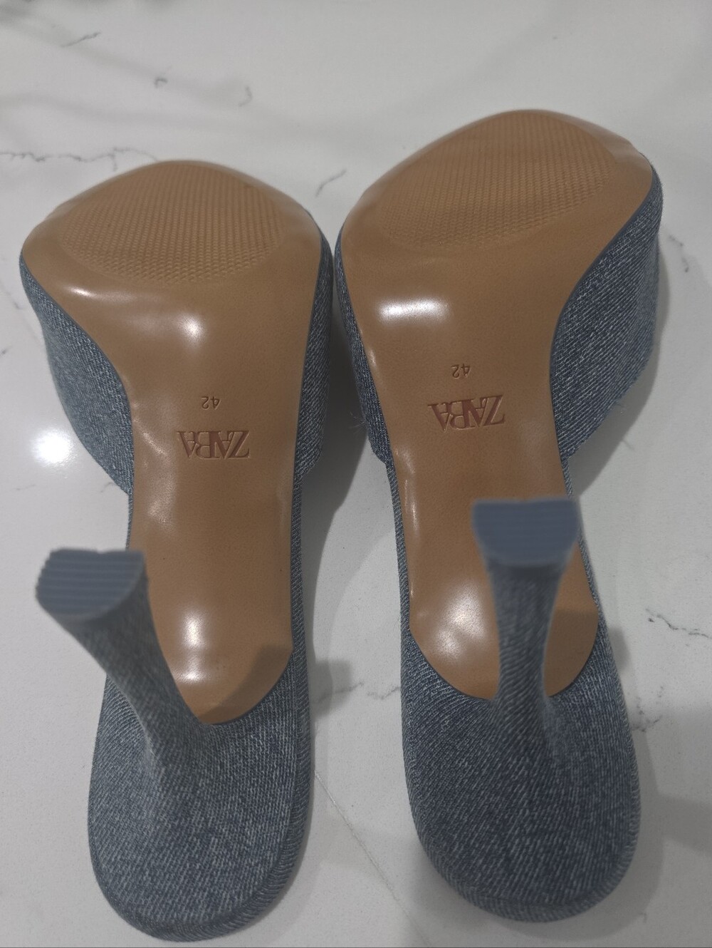 ZARA Blue Denim Heels Slide Sandals U.S. Size 11/42 Euro. NWOT. - Picture 6 of 8